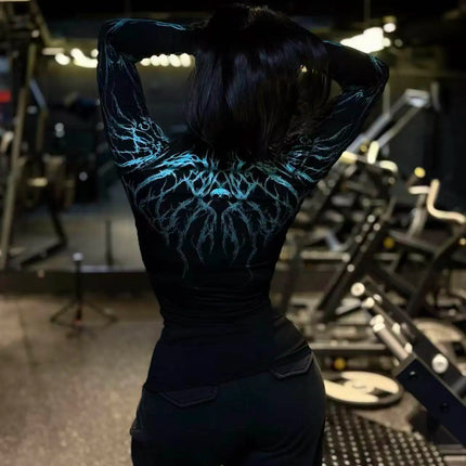 Couple Style Gothic Style Tight Fitting High Elasticity Fitness Half Height Collar Quick Drying Breathable Long Sleeved Shirt