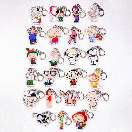 1/23Pcs Disney Family Guy Car Keychain Accessories Acrylic Cute Charms Pendant For Bag Funny Key Holder Backpack Decoration Gift