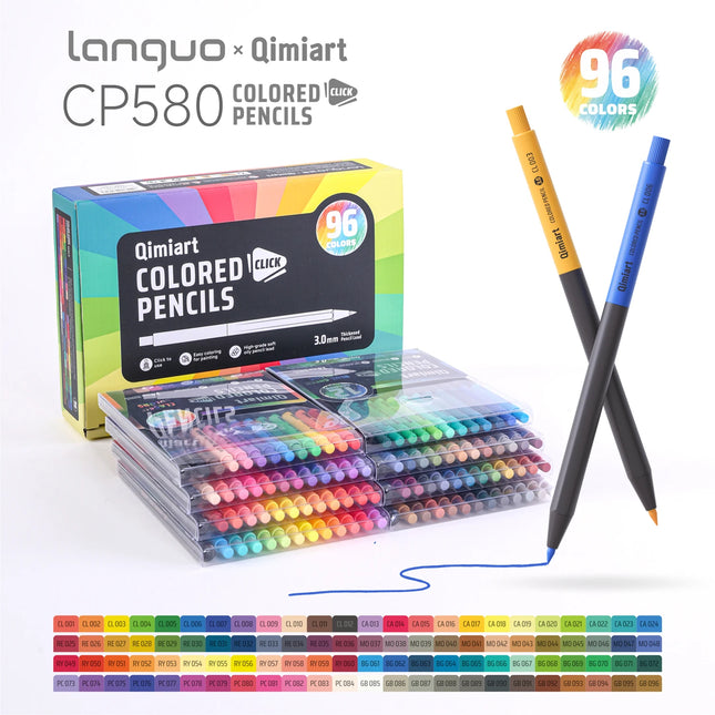 Cp580 Retractable Colored Pencil Set, 12 Colors Available in 8 Themed Styles and 96 Colors in a Full Color Range, 3.0mm Thick Oil-Based Pencil Lead, Can Be Sharpened and Pressed, with Rich Color Payoff Even on Black Paper, Su