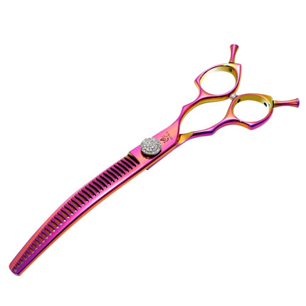 Fenice Grooming Scissors Diamond Screw 7.25 Inch Professional Curved Chunker Scissors Thinner Shears for Pet Groomers Tesoura