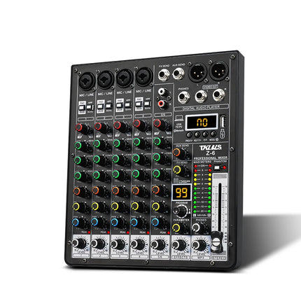 TKLBLS Professional 6-Channel 99DSP Audio Mixer 48V Phantom Power USB Studio Karaoke Bluetooth DJ Console Mixer