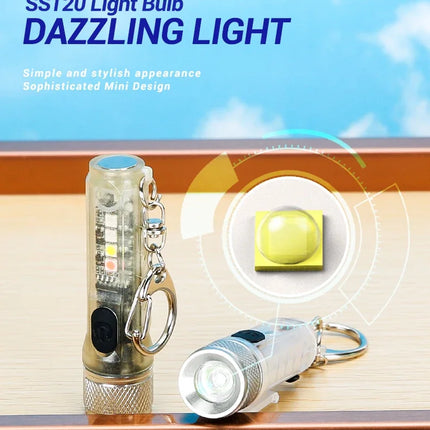 Mini Keychain Flashlight USB Rechargeable Powerful Flashlight Outdoor Camping COB Emergency Red and Blue Torch Tail Magnet Light