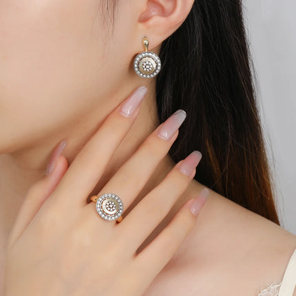 Retro disc design two-color set earrings ring copper plated 14K gold luxury fashion festival party banquet women's jewelry