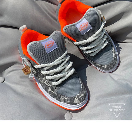 Large Size Men Volcano Gray Low-top Thick Big Tongue Sports Shoes Women Couple Versatile Trend Leisure Skateboarding Shoes