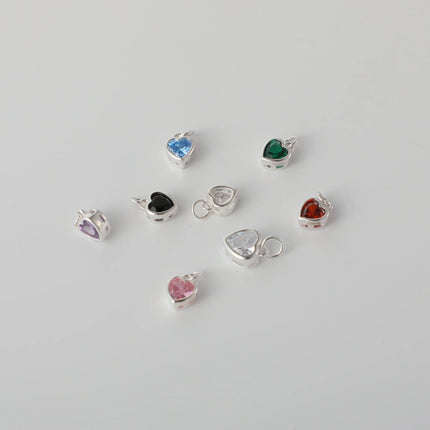 1PC Solid 925 Sterling Silver Zircon Heart Charm Pendant for DIY Bracelet Necklace Making Fine Jewelry Finding