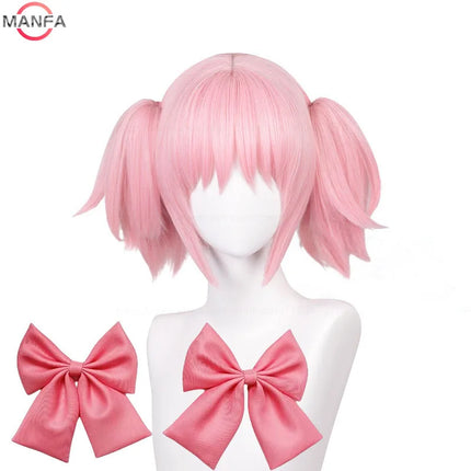 Madoka Kaname Cosplay Wigs Pink 30cm Short Clip Ponytails Kaname Madoka Anime Wig Cosplay Heat Resistant Synthetic Hair