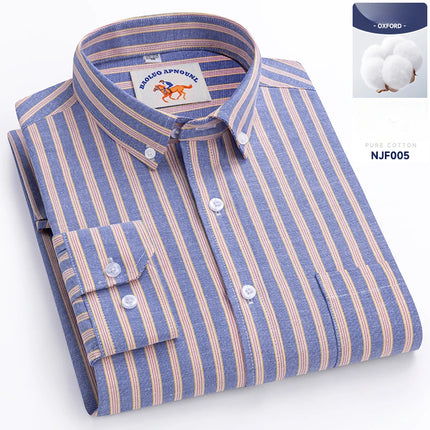 Plus Size 5XL 100% Cotton Oxford Long Sleeve Shirts for Men Slim Fit Formal Plain Shirt Striped Tops Office White Business Cloth
