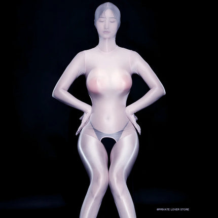 Sexy Oil Shiny Full Body Zentai Bodysuits Women See Through Open Crotch Jumpsuits Erotic Leotard Elastic Tights Cocoons Catsuits