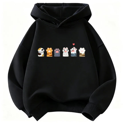 Paw Cat Children's Hoodie Sweatshirt Cute Harajuku Hoody for Boys Girls Autumn Winter Casual Hoodies