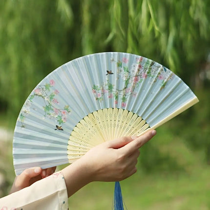 Retro Flower Pattern Home Decoration Elegent Bamboo Folding Fan Chinese Style Painting Handheld Fan Dance Performance Props