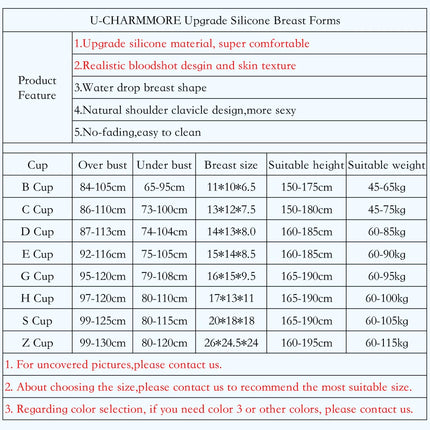 U-CHARMMORE New Process With Bloodshot Design Soft Silicone Breast Forms No-Oil Realistic Boobs For Transvestites