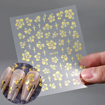 Hibiscus Flower 3D Nail Stickers Cherry Blossom Floral White Florals Petal Nail Art Decals Sliders Manicure Nail Tips Decor