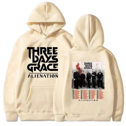 Three Days Grace Alienation Tour 2025 Hoodies Street Style Long Sleeve Cotton Sweatshirts for Women with Hat Print Design