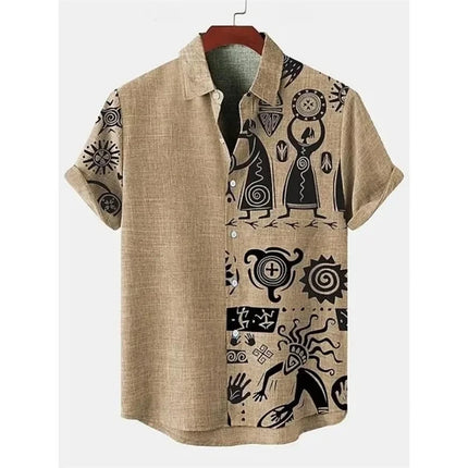 New men's summer Hawaiian casual fashion beach vacation style short sleeved printed shirt loose retro social plus size top