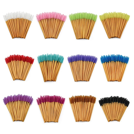 50Pcs Disposable Eyelash Makeup Brush Mascara Wands Gold Mini Eye Lash Brushes Short Eyebrow Comb Eyelashes Extension Tool