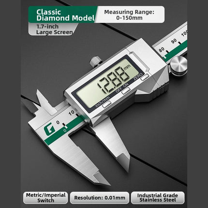 Digital Vernier Caliper 150 200 300mm Range 1.7 inch LCD Screen Stainless Steel Construction Dual Unit mm inch 0.01mm Resolution