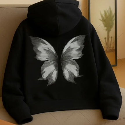 American New Harajuku Retro Butterfly Pattern Print Casual Loose Hoodie Women Soft Fashion Sweatshirt Autumn Women's Clothing