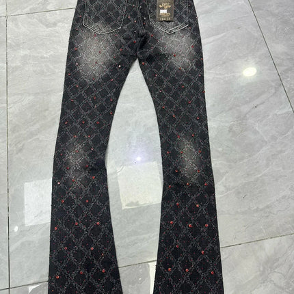 2026 Rhinestone Men's High Street Quality Slim Fit Skinny Long Denim Flared Jeans Pants