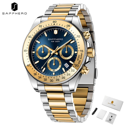 SAPPHERO Fashionable Men's Watch Date Display 5ATM Waterproof Watch Stainless Steel Watch Strap Men's Gift Watch For Men