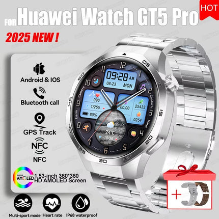 2027 Watch 5 Pro Track Compass Watch Men 360*360 AMOLED Screen NFC BT Call Waterproof Health Monitor Man Smartwatches