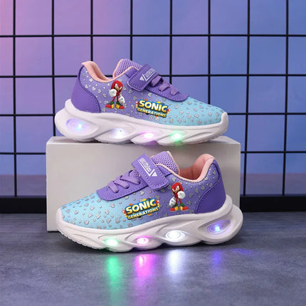 Anime Sonic LED Shoes 2-8 yo Tennis Shoes Cool Sonic Luminous Shoes SEGA Sonic Lighted Shoes Pupil Sport Shoes Size 21-30