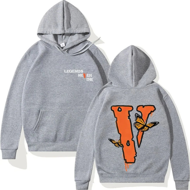 Men's loose oversized V-shaped printed hooded sweatshirt with casual warm lining hooded sweatshirt