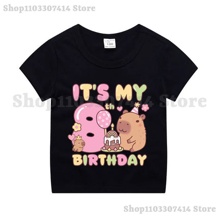 Capybara Kids Short Sleeve Tee Girl Cute Cotton T-shirt Summer Clothing Children Anime Cartoon Tops Fashion Casual Clothes Gifts