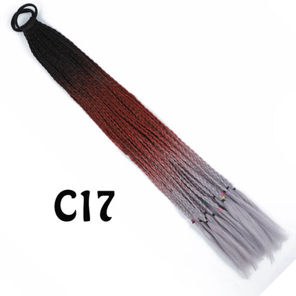 Synthetic Gradient Color Dirty Braided Ponytail Extensions With Elastic Band 24" Rainbow Braid Pony Tail Hairpiece For Girl