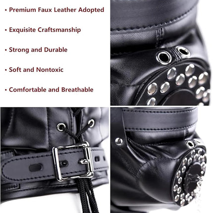 BDSM Bondage Headgear PU Leather Lockable Hood Mask with Openable Mouth Gag Funnel Sensory Deprivation Head Hood Sex Toy