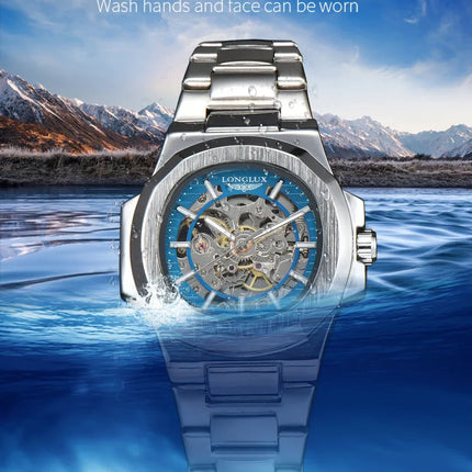 LONGLUX Men automatic mechanical watch luxury watches waterproof skeleton business cheap wholesale stainless steel gift watch