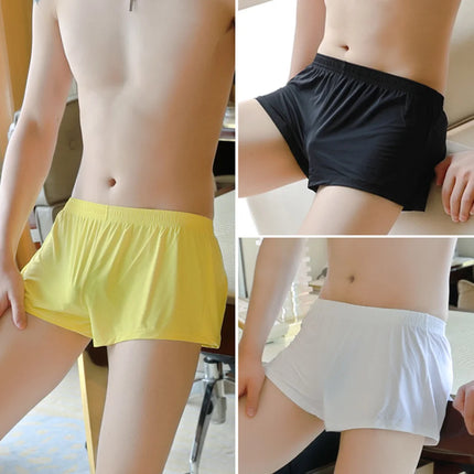 Men Ice Silk Boxer Briefs Trunks Sexy Sheer Breathable Seamless Shorts Underwear Solid Smooth Men's Home Shorts