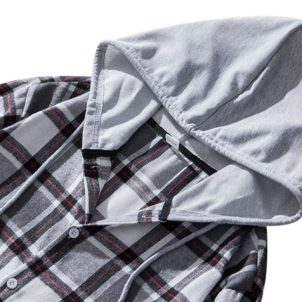 Autumn Hot Sale Of The Season Men's Plaid Hooded Casual Shirt Independent Station Cross-Border Checkered Hoodie Style Floral Patchwork