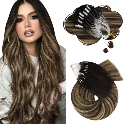 Moresoo Micro Link Hair Extensions Human Hair Micro Loop Hair Cold Fusion 50G Invisible Brazilian PreBonded Remy Micro Ring Hair