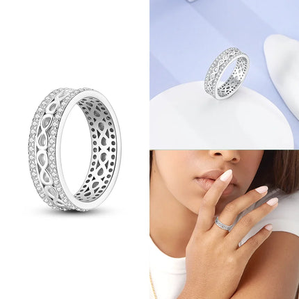 Original Romantic Heart-shaped White Zircon Shell Bowknot Rings 925 Sterling Silver  Women Jewelry Valentine's Day Birthday Gift