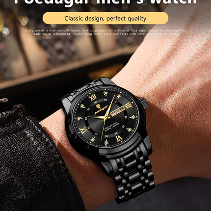 POEDAGAR Sport Casual Men's Wristwatch Waterproof Stainless Steel Luminous Original Men's Watch Date Week Men's Quartz Watches Reloj
