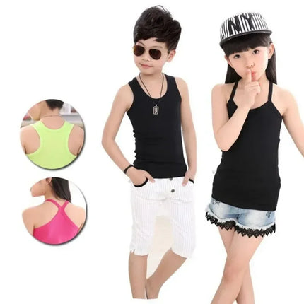 Children's Vests T-shirts Summer Boys Girls Cotton Sports Tops Waistcoat Solid Color Casual Kids Vest