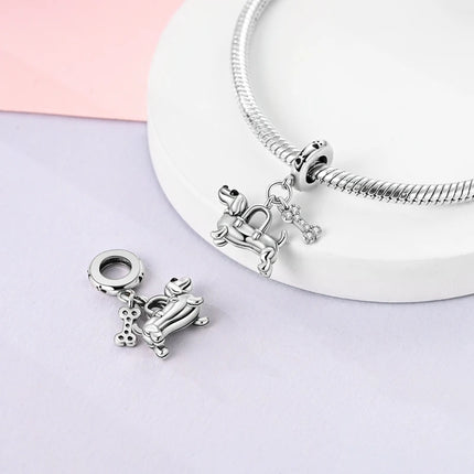Original 925 Sterling Silver Charm Bead Balloon Poodle Cute Puppy Heart Charm Fit Bracelet Bangle Pendant Women DIY Jewelry Gift