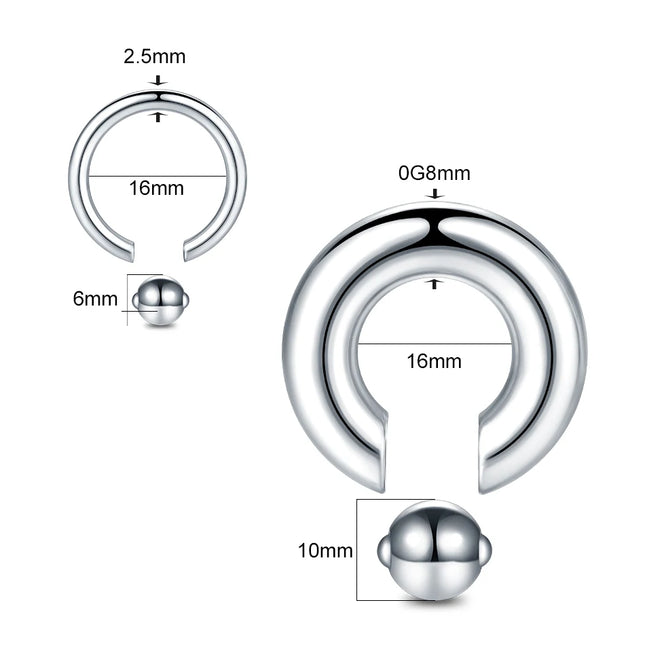 1pcs Stainless Steel Large Gauge Captive Bead Ring 20G-00G Nose Hoop for Women Men Ball Closure Rings Ear Piercing Body Jewelry