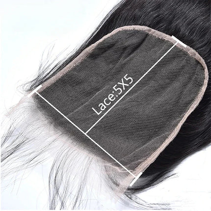High-Quality 12A 5x5 Transparent Lace Closure 150% Density Straight Human Hair 8-18" Pre-Plucked Baby Hair Natural Color Capless