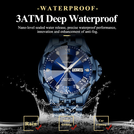 POEDAGAR Fashion Luxury Men Watch Top Original Waterproof Luminous Date Week Man Wristwatch Stainless Steel Quartz Men's Watches