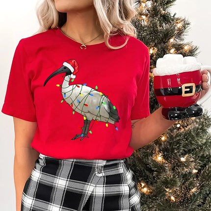 Womens Christmas T-shirt Festive Bin Chicken Graphic Print Tees Trendy Christmas Chicken Printed Women Fashion Casual T-shirts