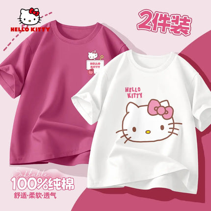 (2 Pieces Per Pack) Sanrio Summer Baby Girls 100% Cotton Clothes Kid Children Girl Hello Kitty Printed T-shirts Short Sleeve Top