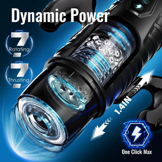 7 Thrusting 7 Rotating Mode Male Masturbator Sex Toy Pocket Pussy Hands Free Sex Machine LCD Display Visual Window Mounting Base
