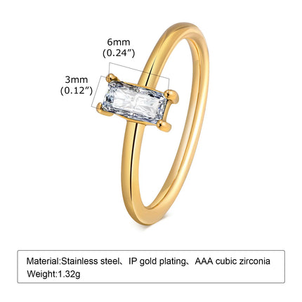 Minimalist Water Drop White Zircon Women Ring, Wave Drop Stainless Steel Ring, 18K Gold Plated Waterproof Luxury Jewelry
