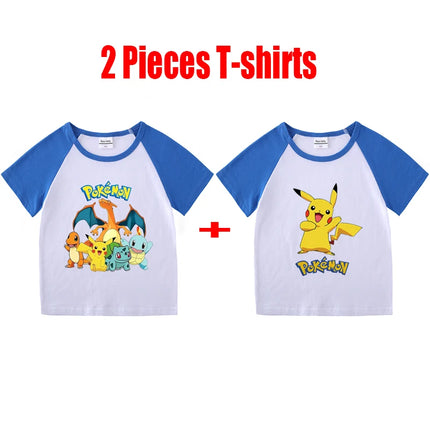 1/2 Pieces Pokemon Cartoon Tees For Boys Clothing Summer Children 100% cotton Short Sleeve T-shirts Printed T-shirt for girls