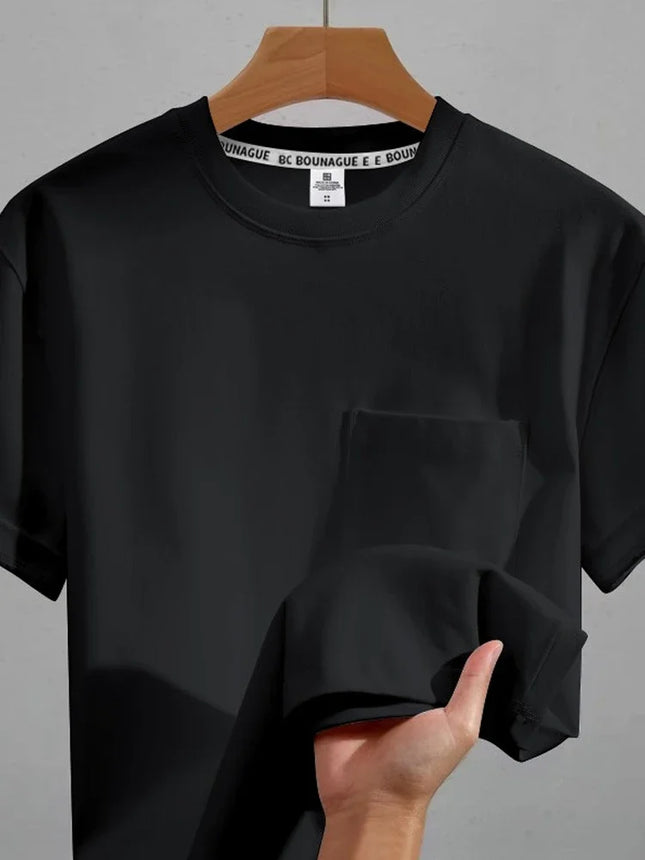 2026 New Men's Pocket Short Sleeve Round Neck T-shirt High Street Solid Color Tee Shirts Summer Casual Y2K Vintage Tshirt