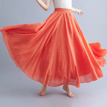 Fashion Solid Cotton Linen Women Skirts Maxi Elegant Harajuku Saia Casual Loose Long Skirt Ladies Clothes Faldas Ropa Mujer