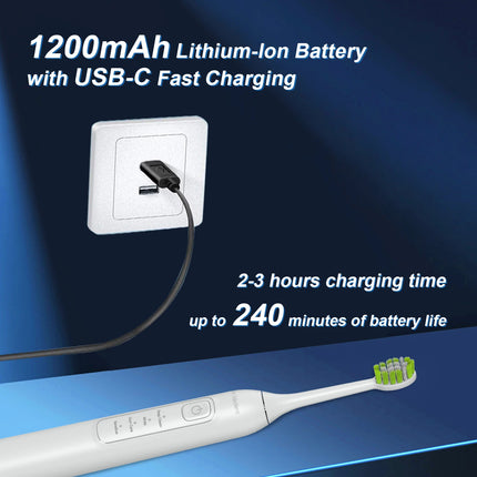 Dr.Yadent YD05 Electric Toothbrush USB-C Fast Charge 4 Modes for Adults 2mins SmartTimer 6 Replacement Heads Last for 1 Year Use