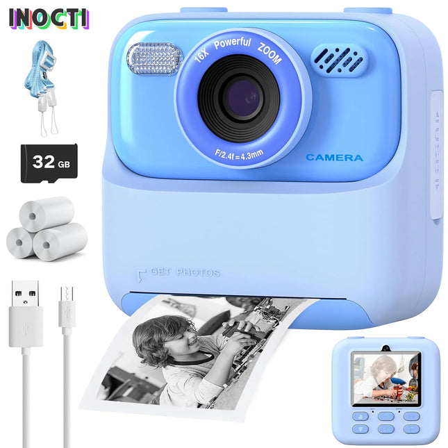 INOCTI Kids Instant Print Camera, Toddler Digital Camera, HD Dual Lens Selfie for Girls Boys Christmas Birthday Gifts Toys