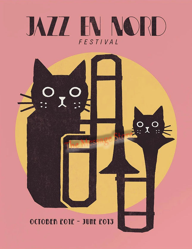 Black Cat Vintage Jazz Music Dopamine Trendy Apartment Wall Art New Orleans NYC Jazz Poster Canvas Painting Wall Pictures Decor